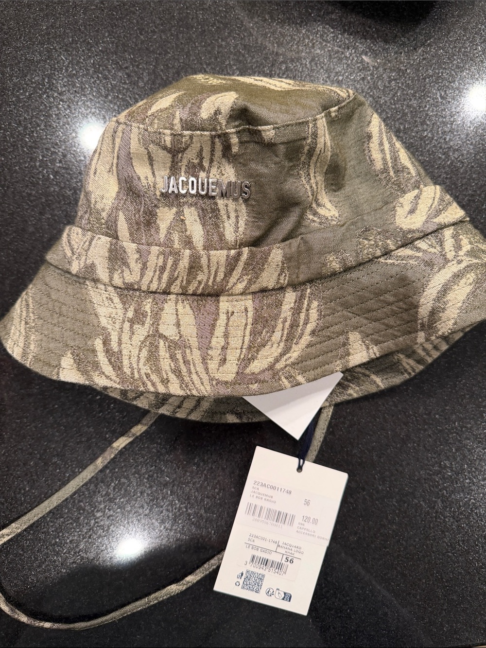 Jacquemus Green Camo Drawstring Bucket Hat BRAND NEW AUTHENTIC